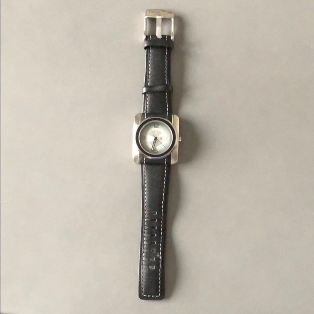 Black and silver watch faux leather